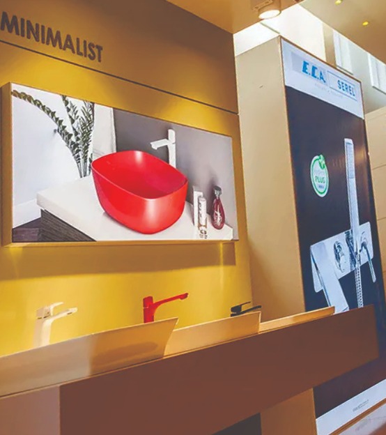 Tela tensionada comercial iluminacao led colorida mostruario
